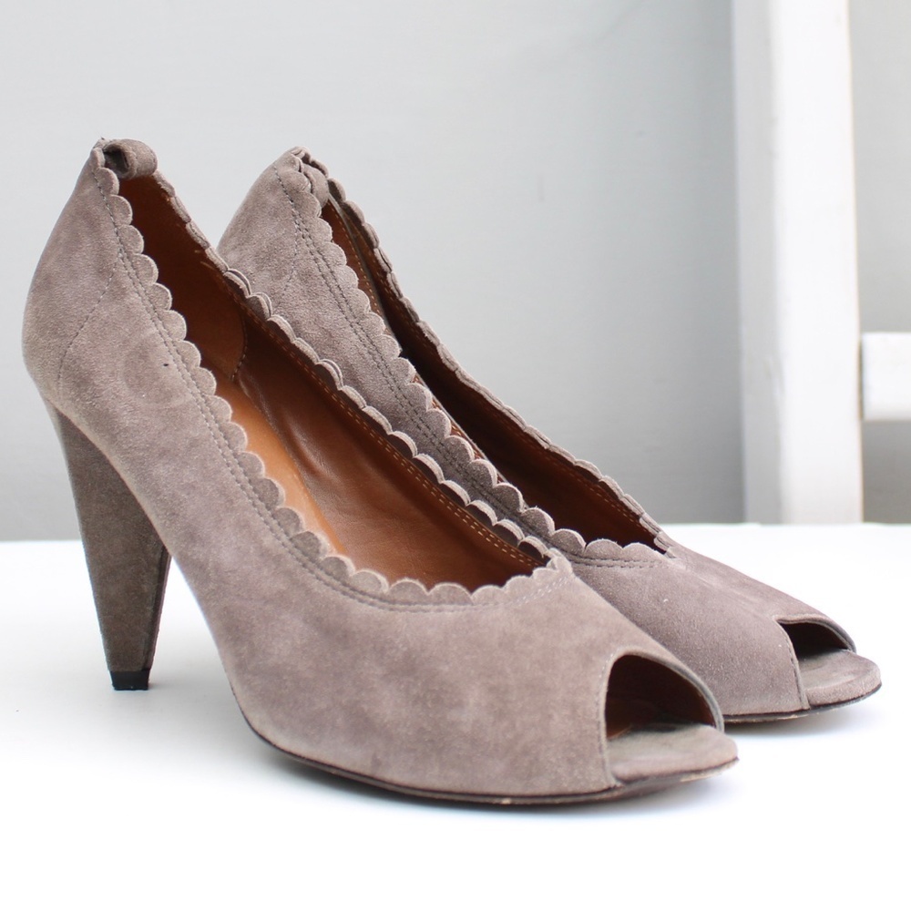 Marc by Marc Jacobs Brown Suede Scallop Open Peep Toe Heels Size 7